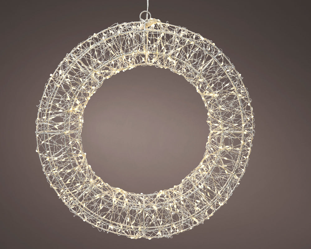 2 FT 720 Micro LED Warm White Silver Wire Wreath