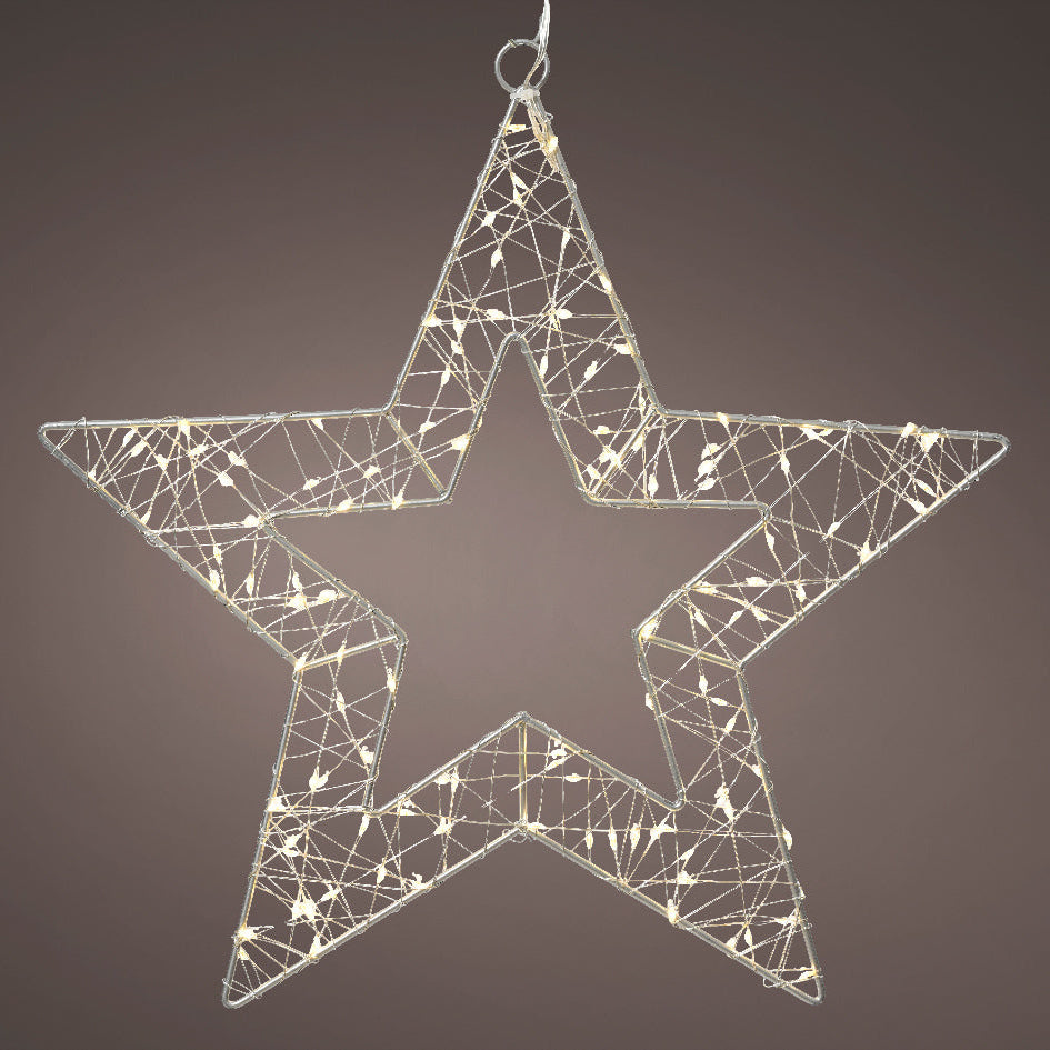 Estrella de micro luces LED blancas cálidas de 200 de 2 pies con alambre plateado