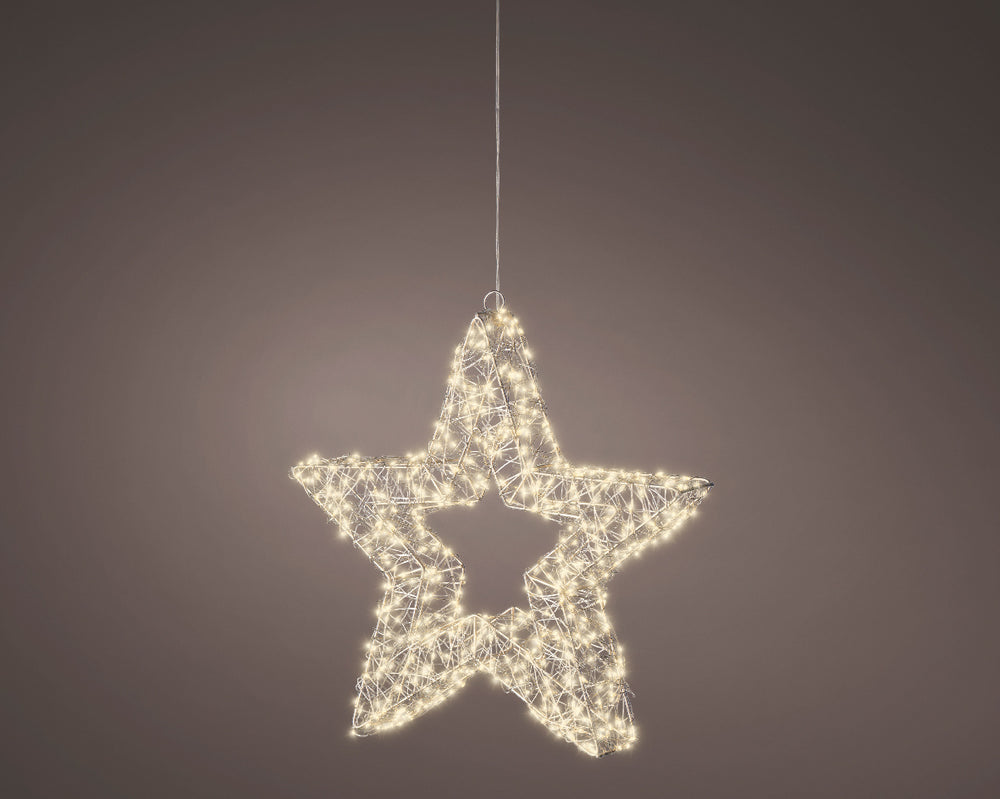 15" 500 Micro LED Warm White Silver Wire Star