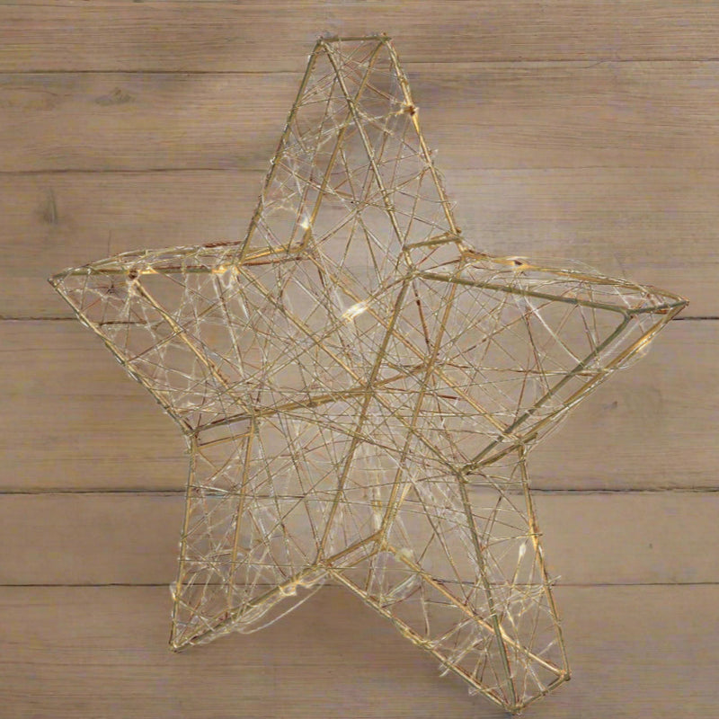 Estrella de 11,5" con 30 luces LED de color blanco cálido y cable dorado, a pilas