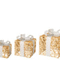 12" Gold & White Glitter Battery Operated Gift Box Set Of 3