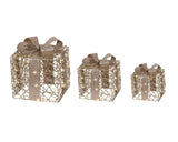 12" Warm White Gold Glitter Gift Box Battery Operated Set Of 3