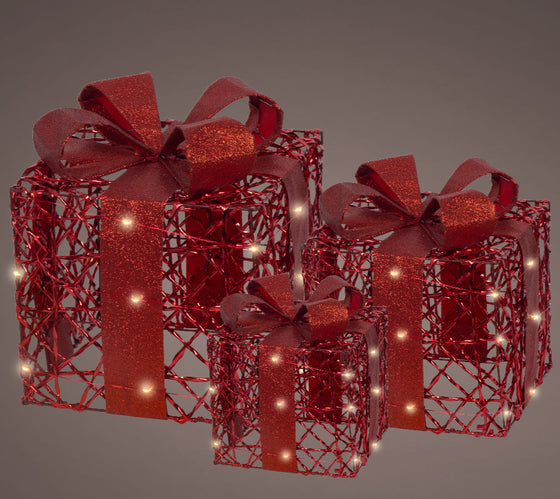 Warm White Red Gift Box Battery Operated Set Of 3
