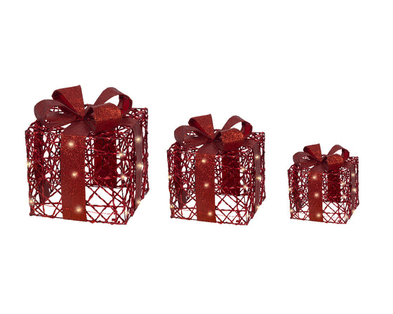 Warm White Red Gift Box Battery Operated Set Of 3