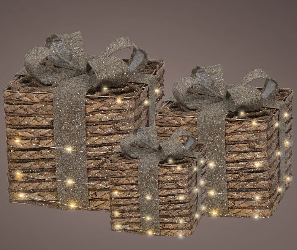 Warm White Brown Gift Box Battery Operated Set Of 3
