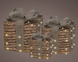Caja de regalo marrón con micro luces LED blanco cálido, a pilas, juego de 3