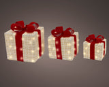 11" Warm White Micro LED Red & White Gift Boxes Set Of 3