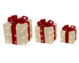 11" Warm White Micro LED Red & White Gift Boxes Set Of 3