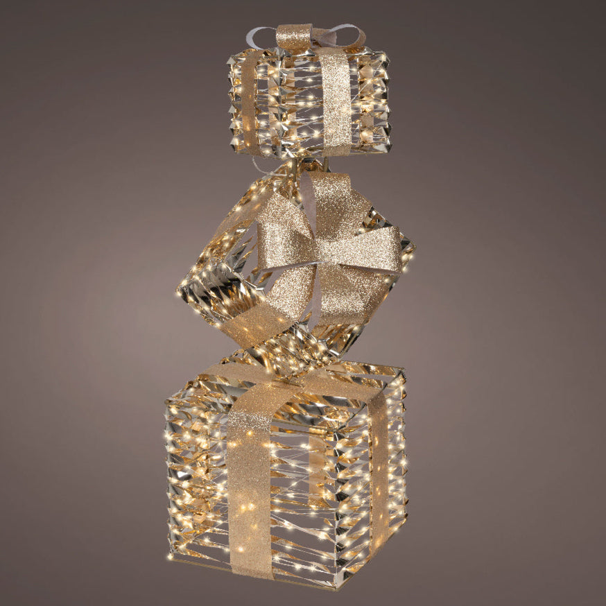 29" 600 Micro LED Warm White Gold Gift Box Tower