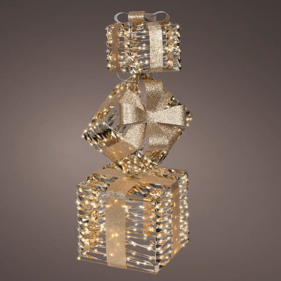 29" 600 Micro LED Warm White Gold Gift Box Tower