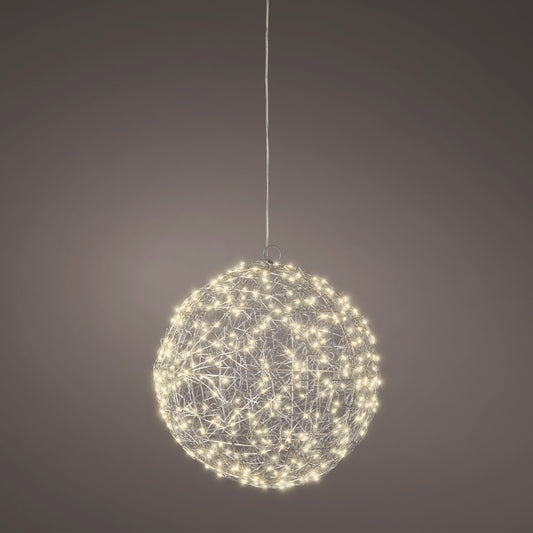 11" Warm White Micro LED Hanging Wire Silver Ball