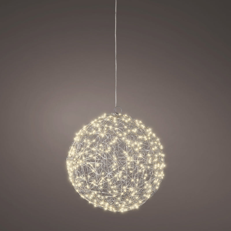 11" Warm White Micro LED Hanging Wire Silver Ball
