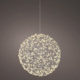 Esfera colgante de 15" con 600 micro luces LED blanco cálido en alambre plateado