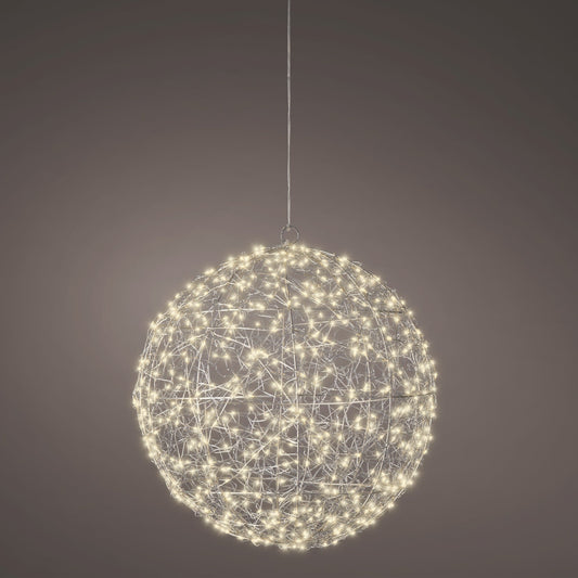 15" 600 Warm White Micro LED Silver Wire Hanging Ball