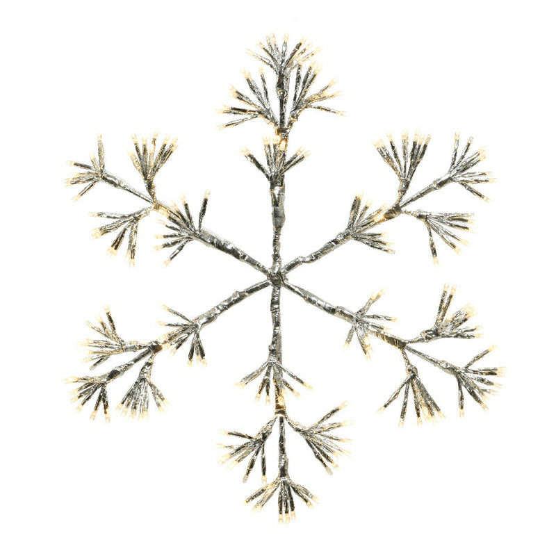 Copos de nieve plateados con efecto intermitente de 336 LED en blanco cálido de 28" x 31"
