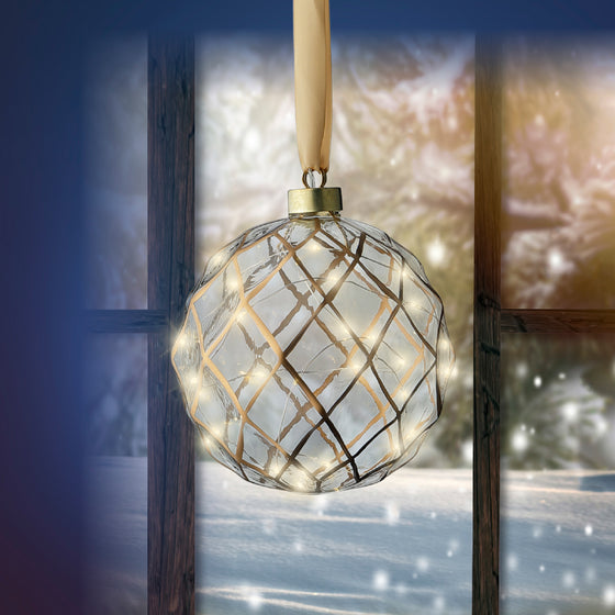 6" Micro LED Glass Ball Ornament Battery Operated Set of 2