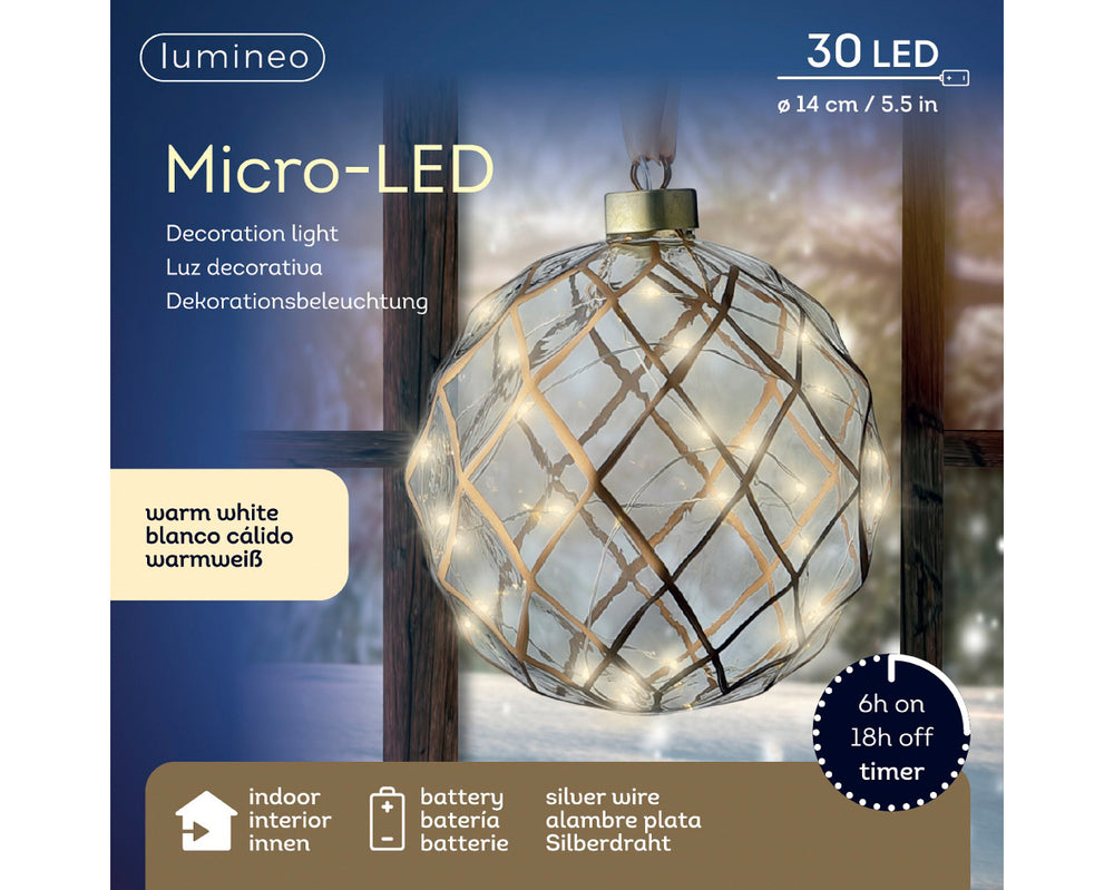 6" Micro LED Glass Ball Ornament Battery Operated Set of 2