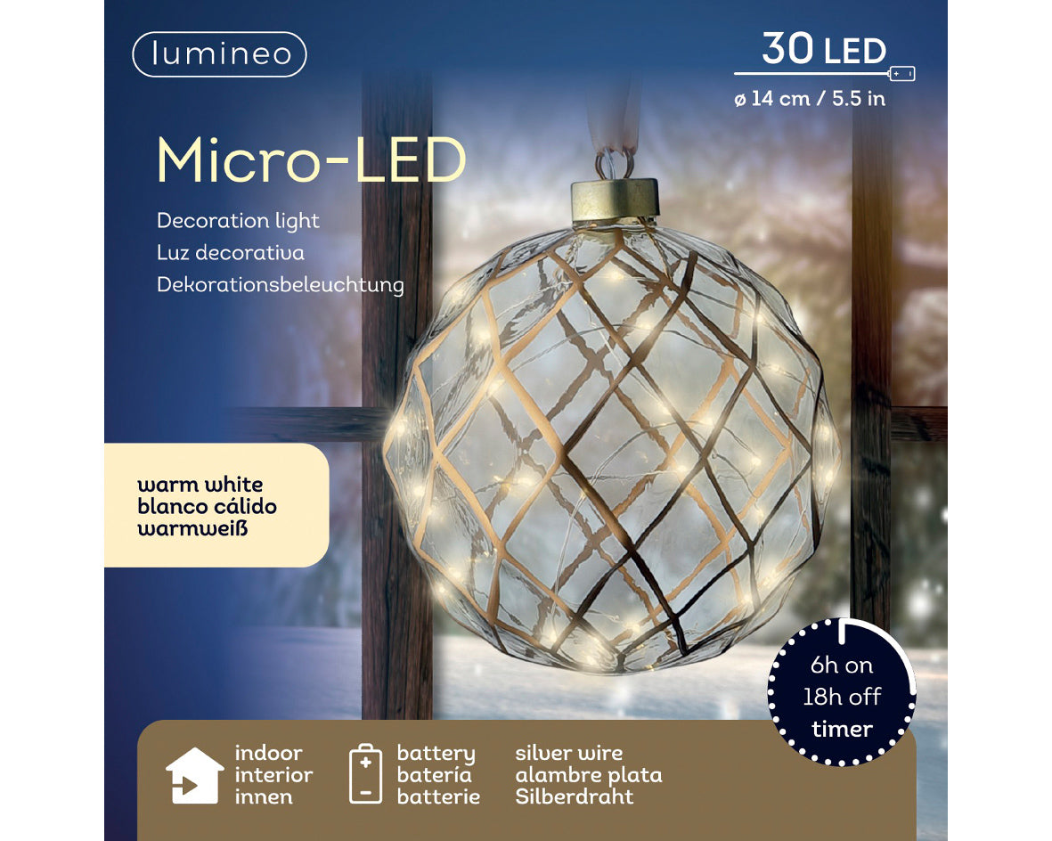 6" Micro LED Glass Ball Ornament Battery Operated Set of 2