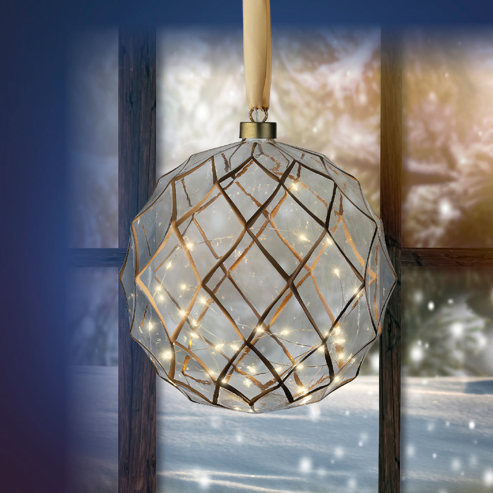 8" Micro LED Glass Ball Ornament Battery Operated