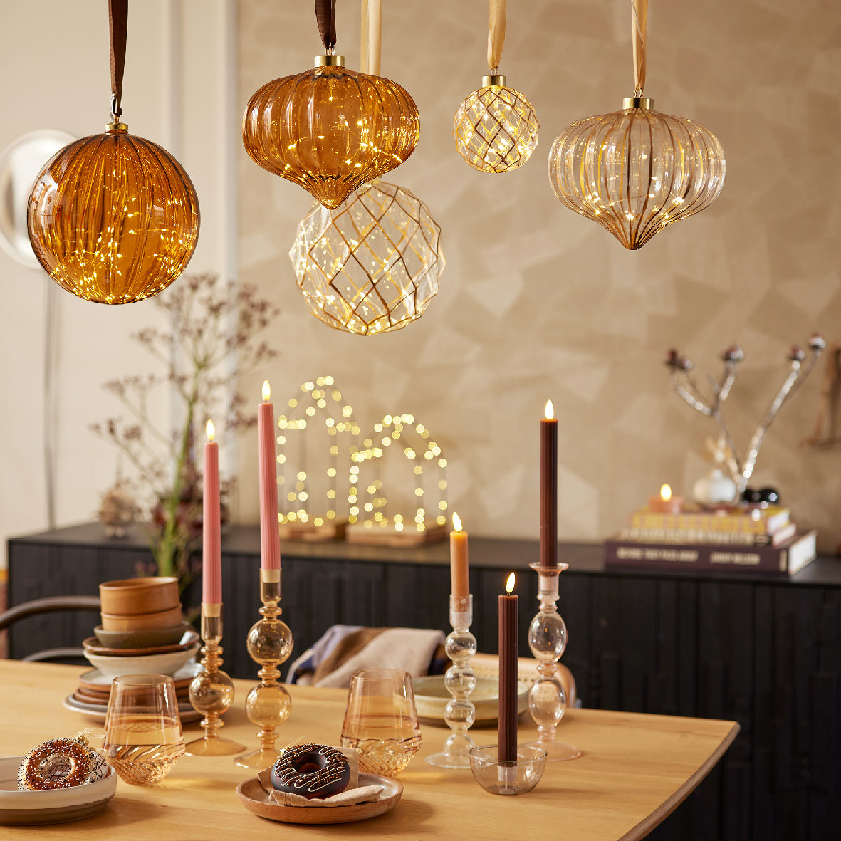 8" Micro LED Glass Ball Ornament Battery Operated