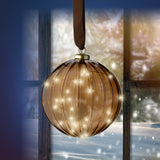 6" Micro LED Brown Ball Ornament Battery Operated Set Of 2