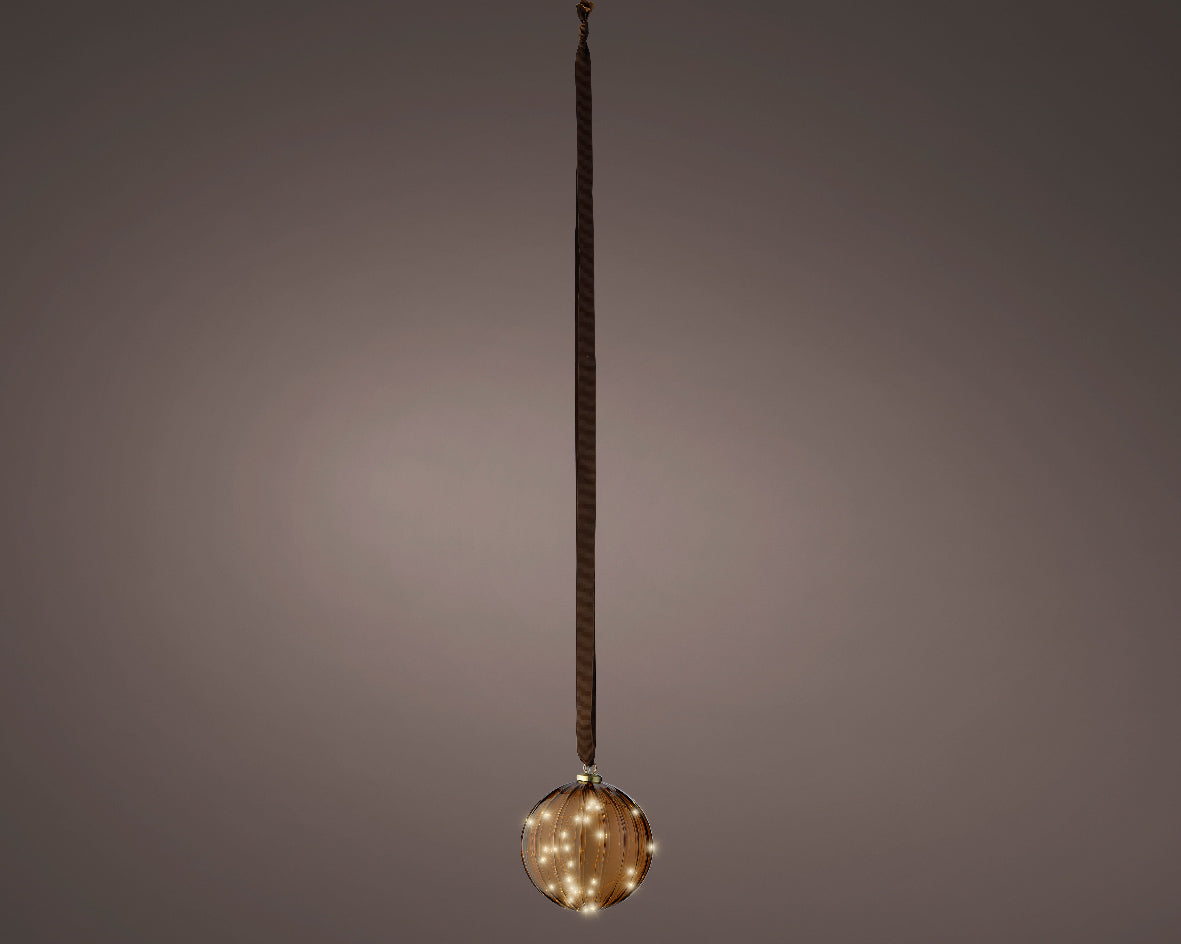6" Micro LED Brown Ball Ornament Battery Operated Set Of 2