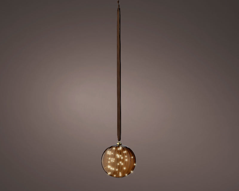 Adorno de bola micro LED marrón de 8" a pilas