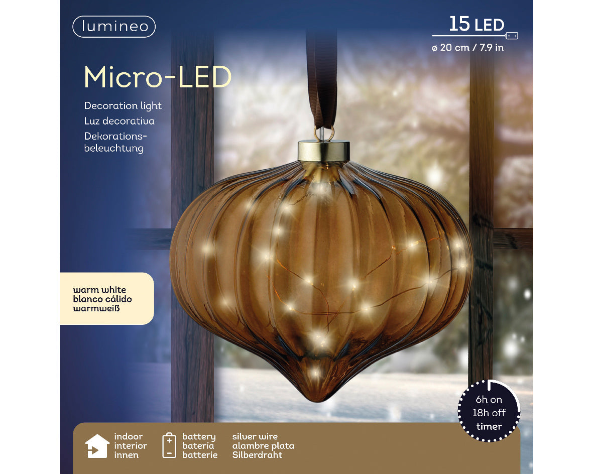 8" Micro LED Brown Onion Ornament Battery Operated