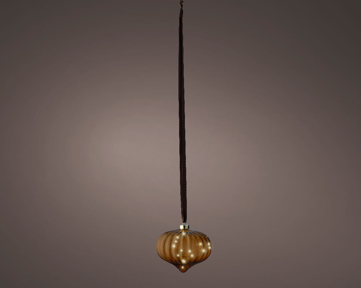 8" Micro LED Brown Onion Ornament Battery Operated