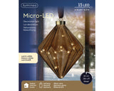 8" Micro LED Brown Diamond Ornament Battery Operated Set Of 2