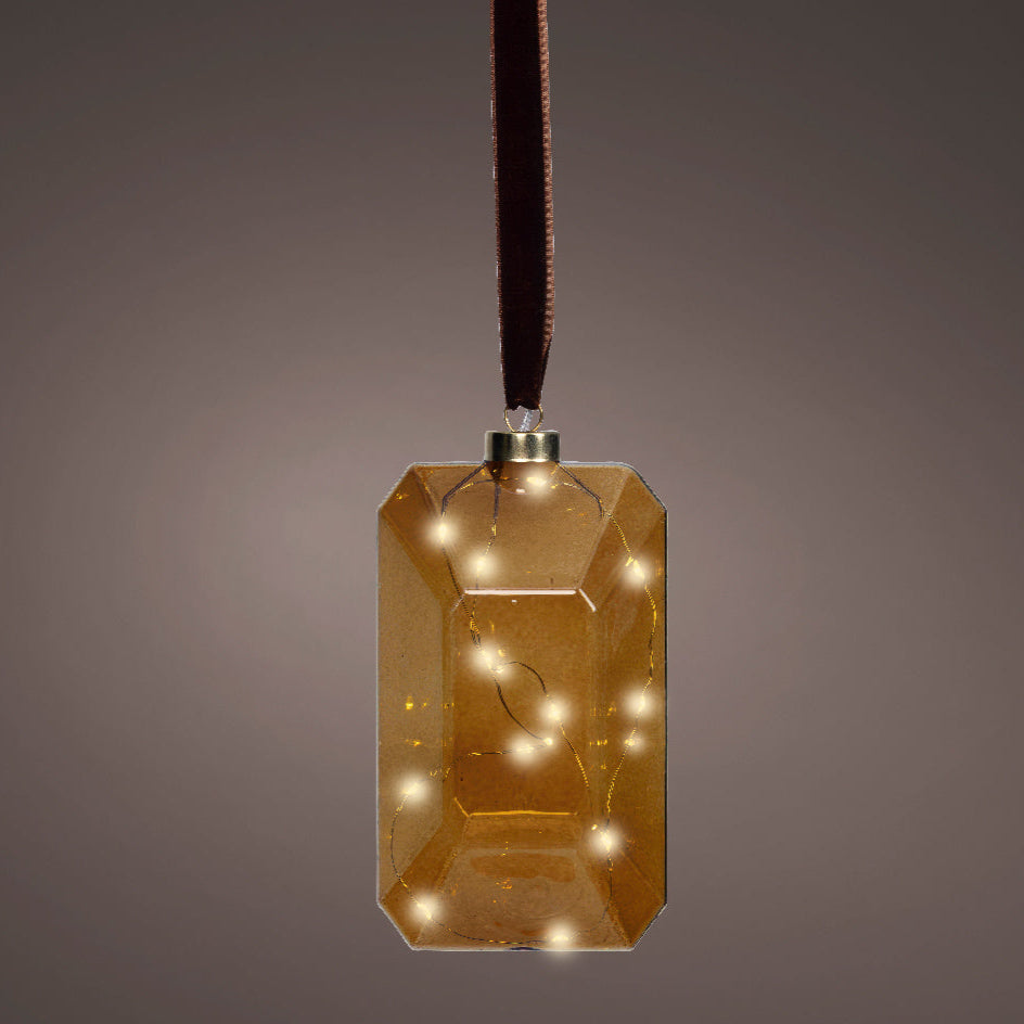 7" Micro LED Brown Jewel Ornament Battery Operated Set Of 2