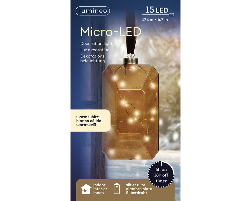 Adorno de joya micro LED marrón de 7" a pilas, juego de 2