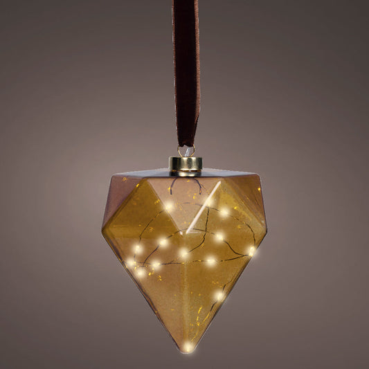 Juego de 2 adornos de diamantes marrones con micro LED de 6" a pilas