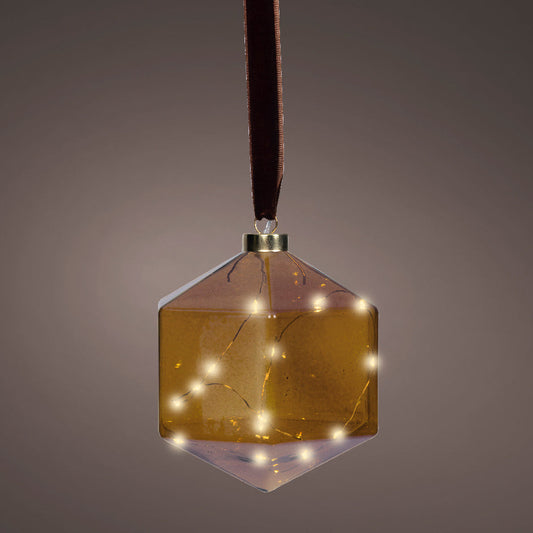 Adorno Geométrico Marrón con Micro LED de 6" a Pilas, Juego de 2
