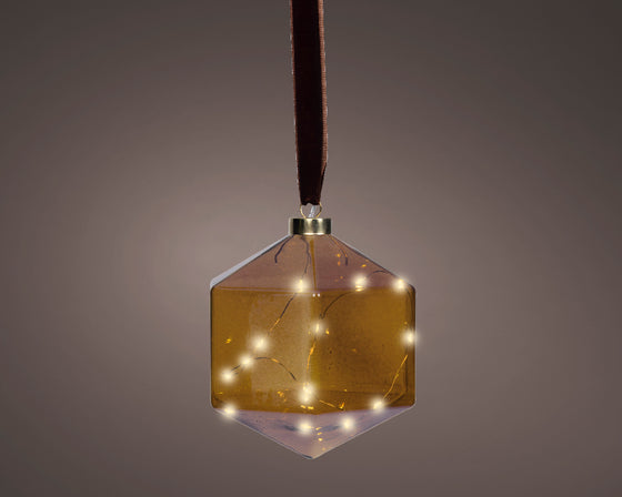 6" Micro LED Brown Geometric Ornament Battery Operated Set Of 2