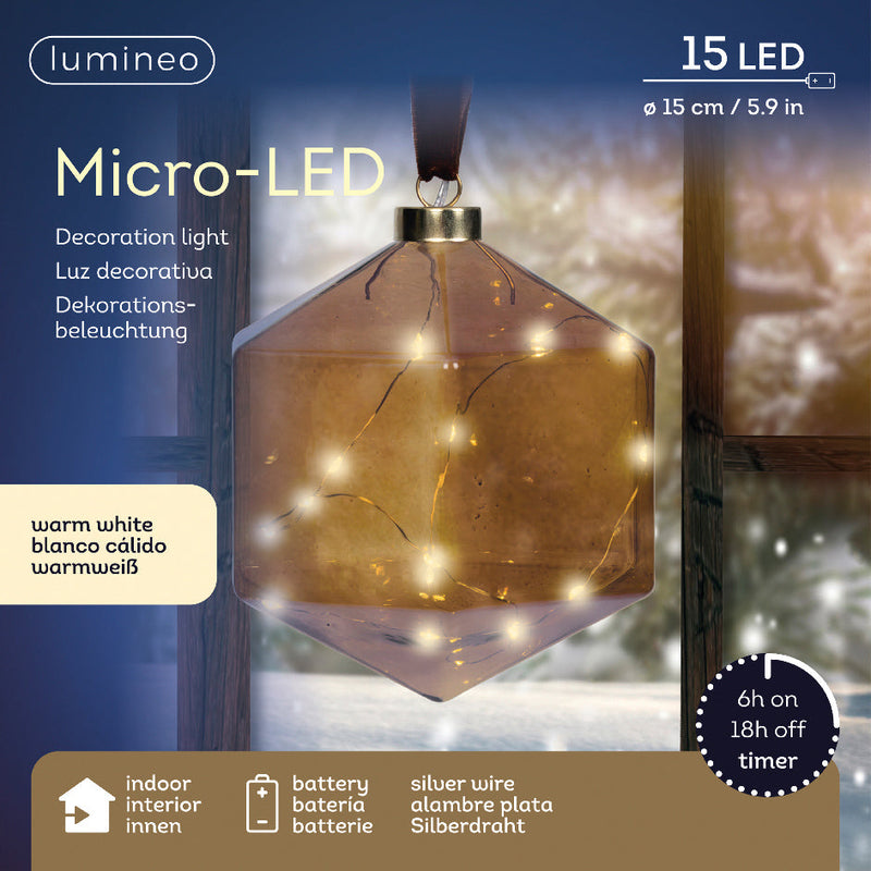 Adorno Geométrico Marrón con Micro LED de 6" a Pilas, Juego de 2