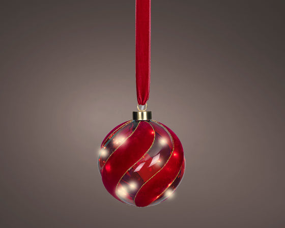 6" Micro LED Red Ball Ornament Battery Operated Set Of 2