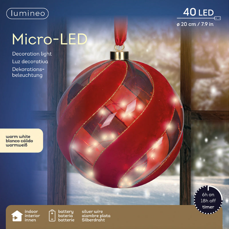 Adorno de bola micro LED rojo de 8" a pilas
