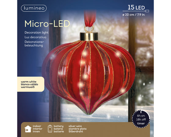 8" Micro LED Red Onion Ornament Battery Operated