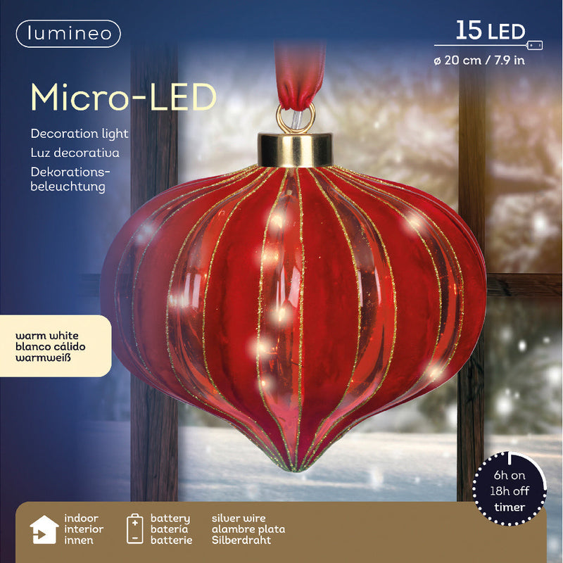 Adorno Micro LED Rojo de Cebolla de 8" a Pilas