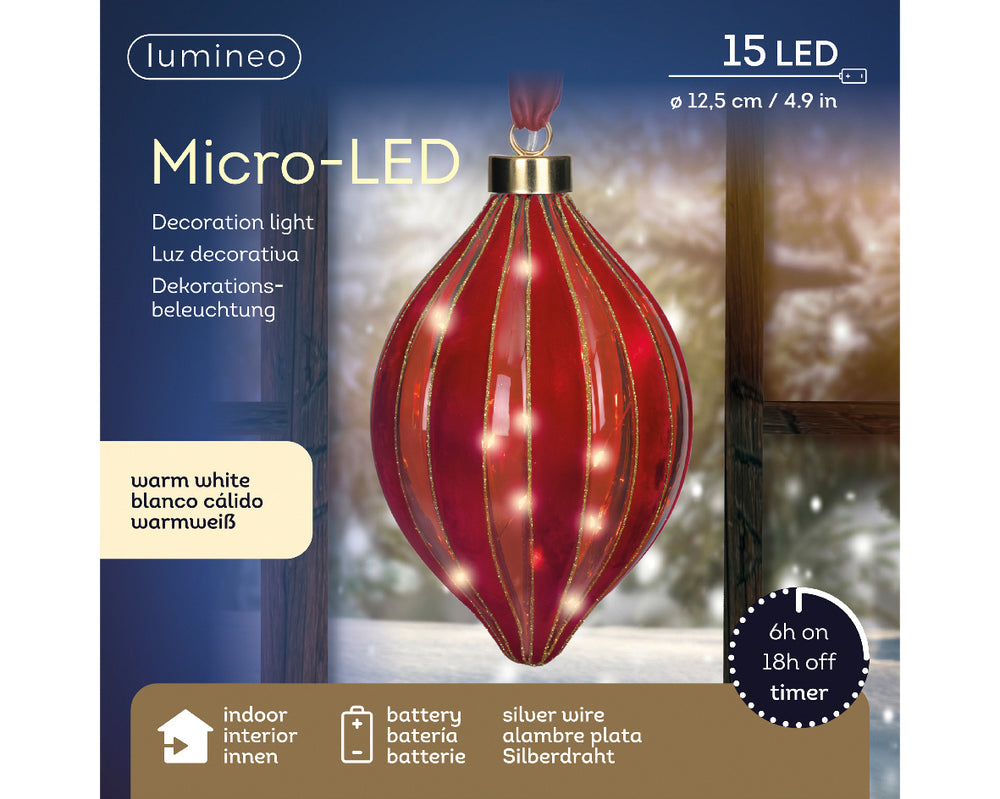 8" Micro LED Red Drop Ornament Battery Operated Set of 2