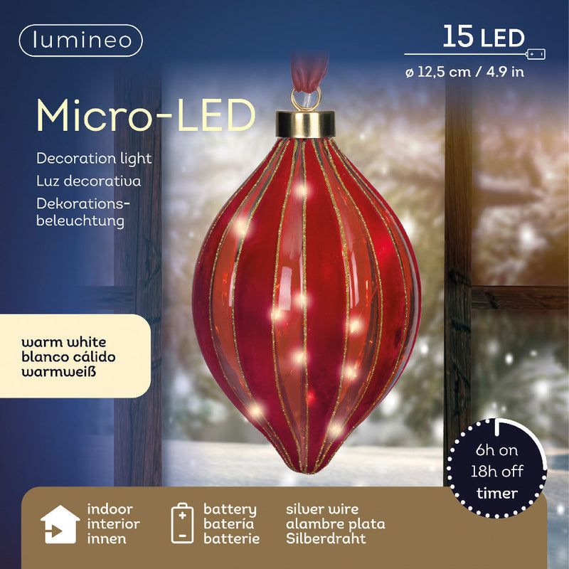 Adorno colgante micro LED rojo de 8" a pilas (set de 2)