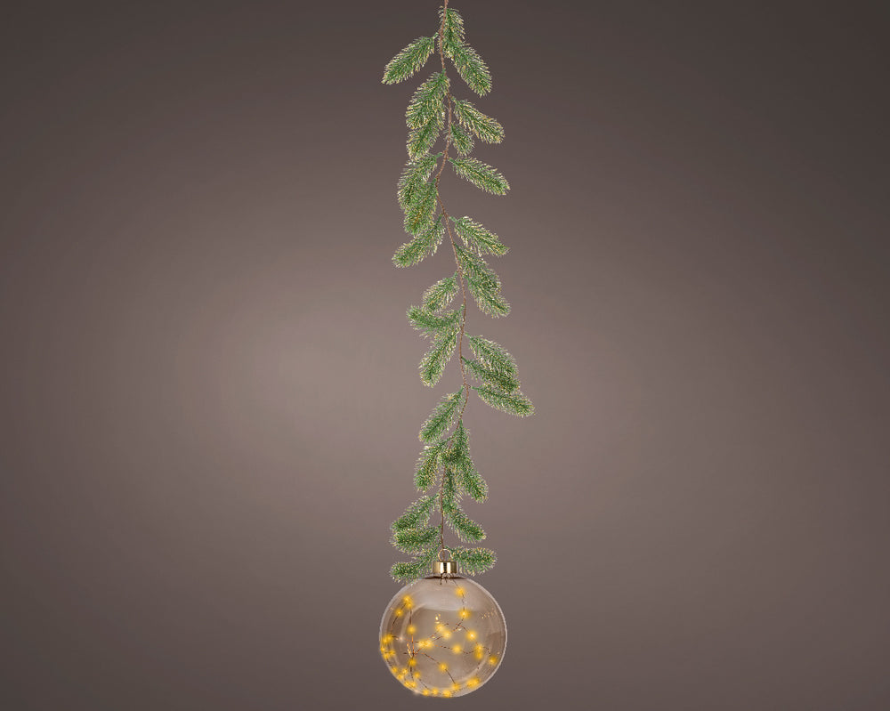 8" Micro LED Amber Ball Ornament Battery Operated Set Of 2