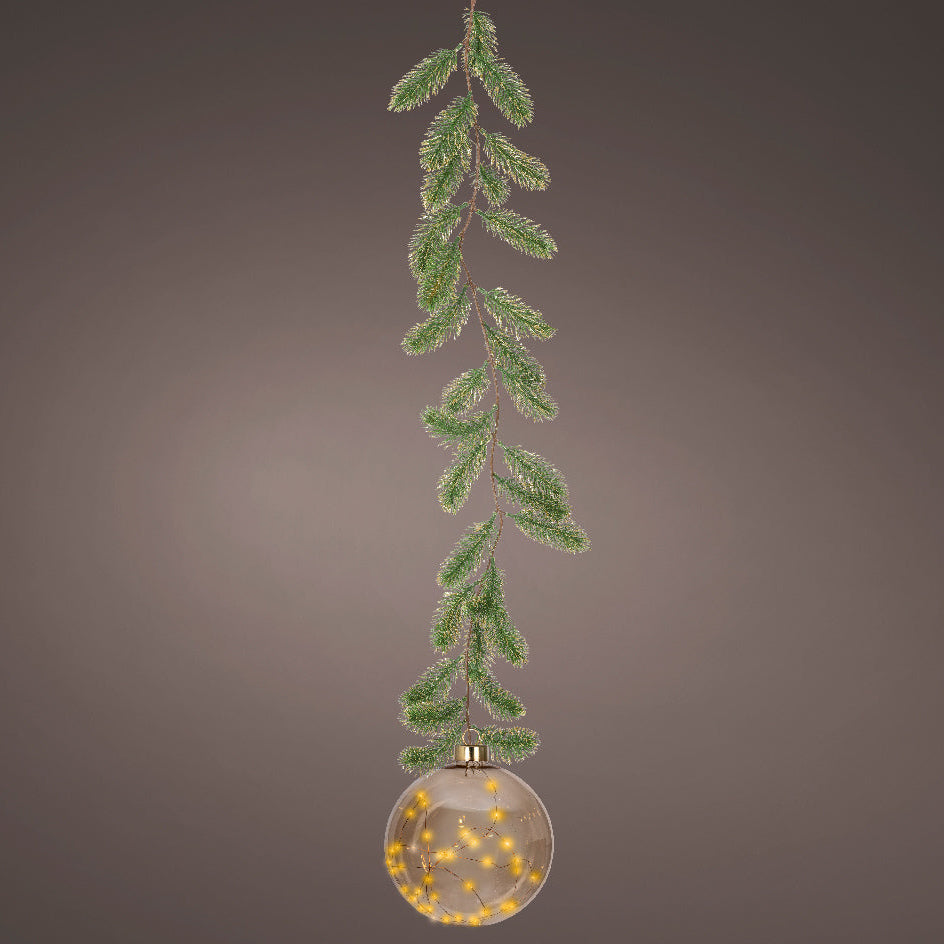 8" Micro LED Amber Ball Ornament Battery Operated Set Of 2
