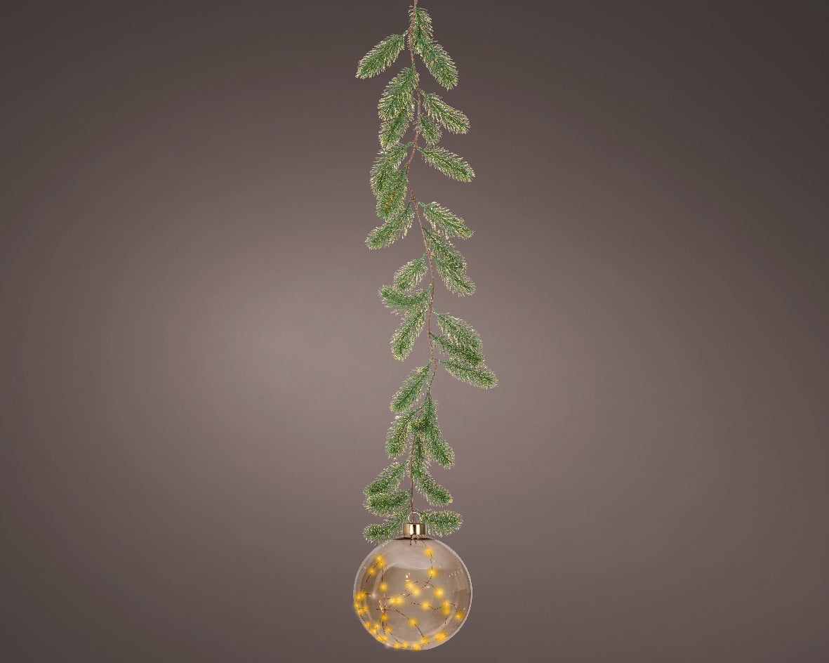 8" Micro LED Amber Ball Ornament Battery Operated Set Of 2