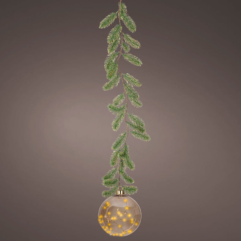 8" Micro LED Amber Ball Ornament Battery Operated Set Of 2