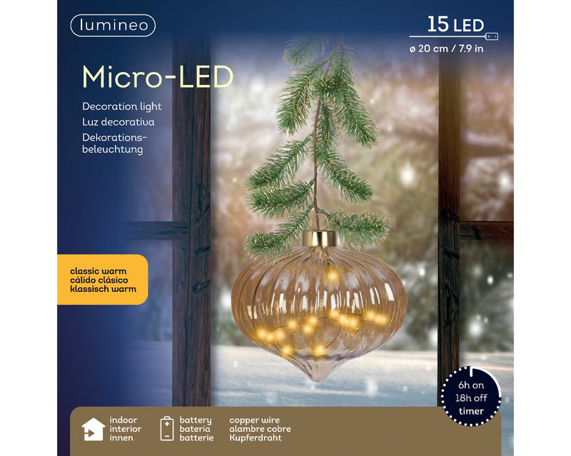 Adorno de cebolla LED microámbar de 8" a pilas, juego de 2