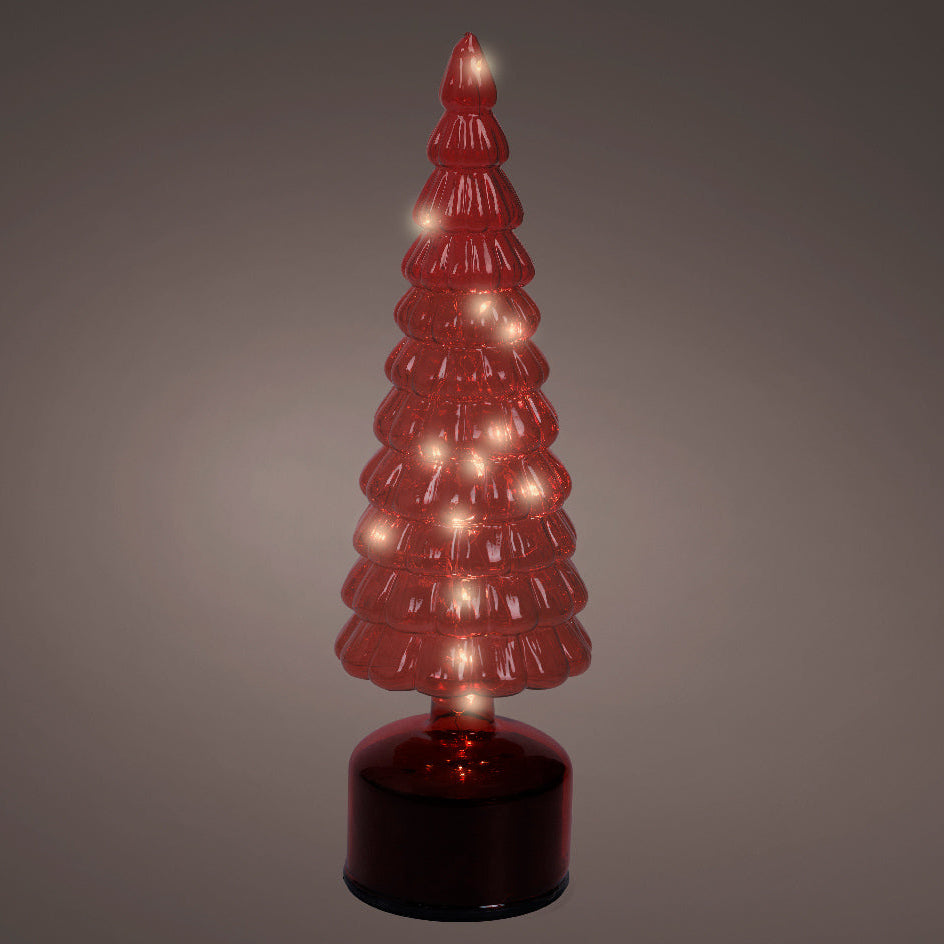 Árbol giratorio Micro LED rojo de 13" que funciona con pilas