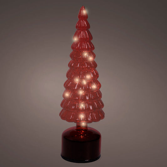 Árbol giratorio Micro LED rojo de 13" que funciona con pilas