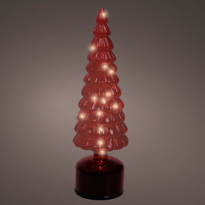 Árbol giratorio Micro LED rojo de 13" que funciona con pilas
